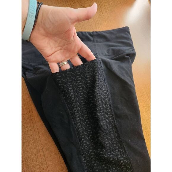 Athleta Black Mesh Lace High Rise Athletic Capri Leggings Size M - Picture 7 of 10